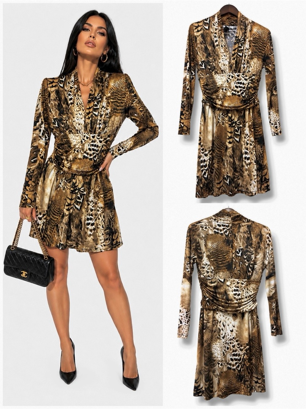 Marc Bouwer | NWOT Y2K Brown Leopard Zebra Print Long Sleeve Wrap Dress (size S)